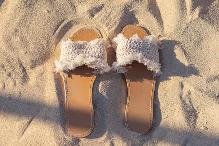 sandals on sand, beach